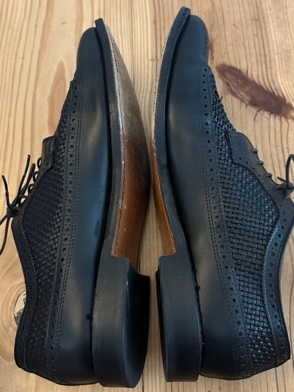 Allen Edmonds Leiden Shoes Mens 11 D Black Leather Woven Wingtip Derby Brogue